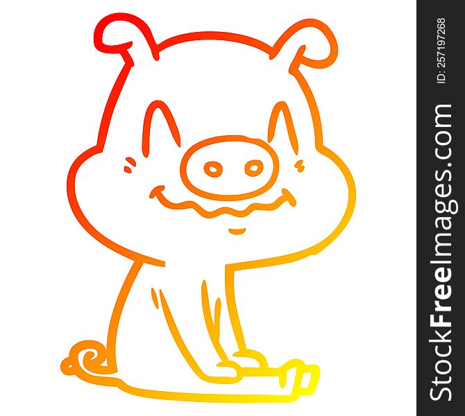 Warm Gradient Line Drawing Nervous Cartoon Pig Sitting