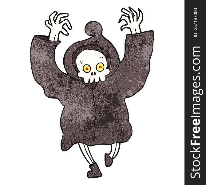 freehand textured cartoon dancing death skeleton