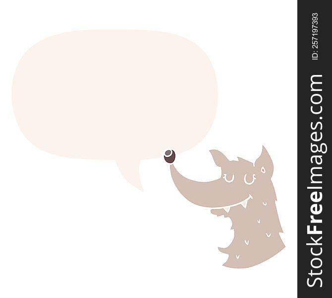 Cartoon Wolf And Speech Bubble In Retro Style