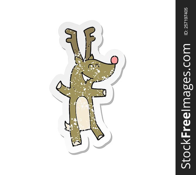 Retro Distressed Sticker Of A Cartoon Reindeer