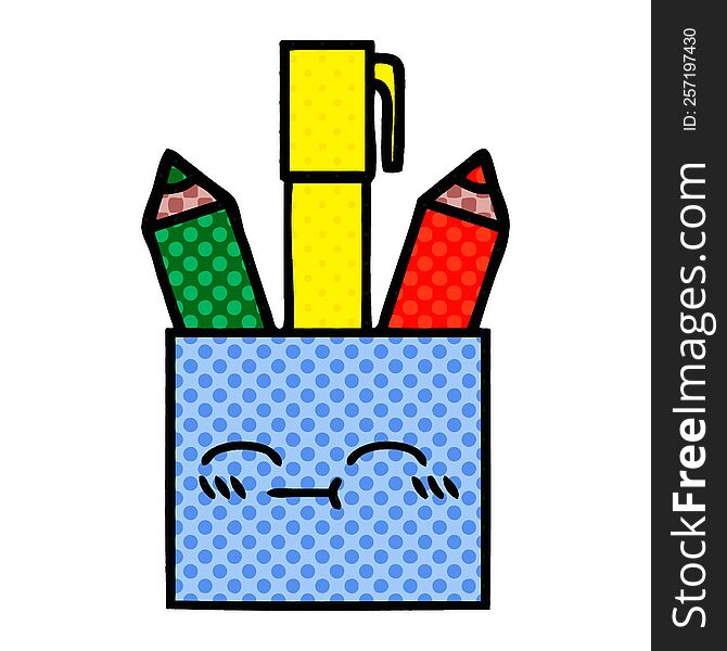 comic book style cartoon of a pencil pot