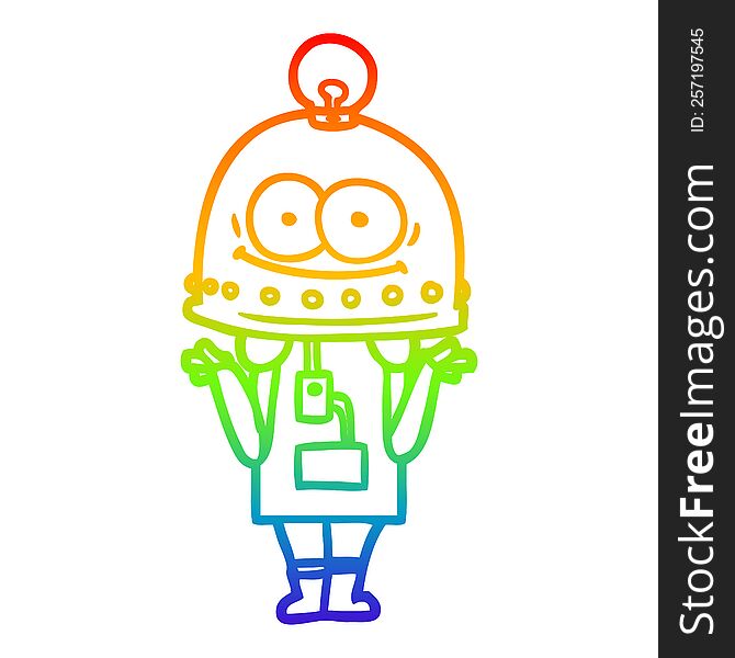 Rainbow Gradient Line Drawing Happy Carton Robot With Light Bulb