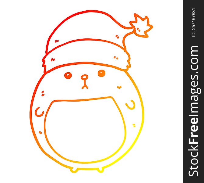 warm gradient line drawing of a cute cartoon christmas bear