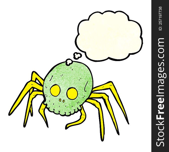 cartoon spooky halloween skull spider with thought bubble