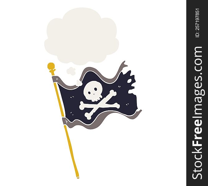 cartoon pirate flag with thought bubble in retro style