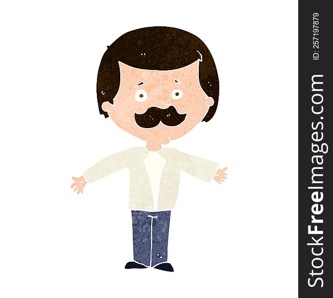 Cartoon Mustache Man With Open Arms