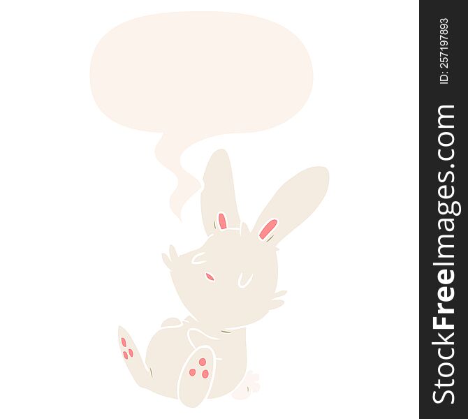 Cute Cartoon Rabbit Sleeping And Speech Bubble In Retro Style