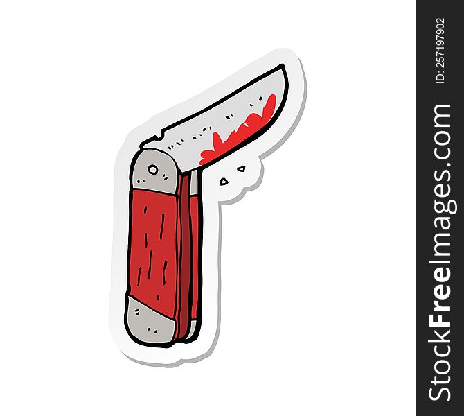 Sticker Of A Cartoon Bloody Folding Knife