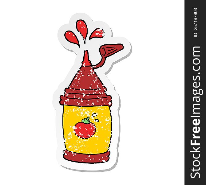 Distressed Sticker Of A Cartoon Ketchup Bottle
