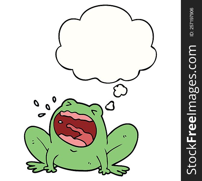 cartoon frog shouting with thought bubble. cartoon frog shouting with thought bubble