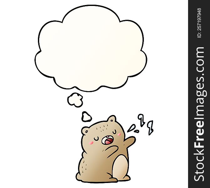 Cartoon Singing Bear And Thought Bubble In Smooth Gradient Style