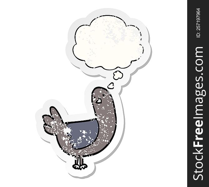 Cartoon Pigeon And Thought Bubble As A Distressed Worn Sticker