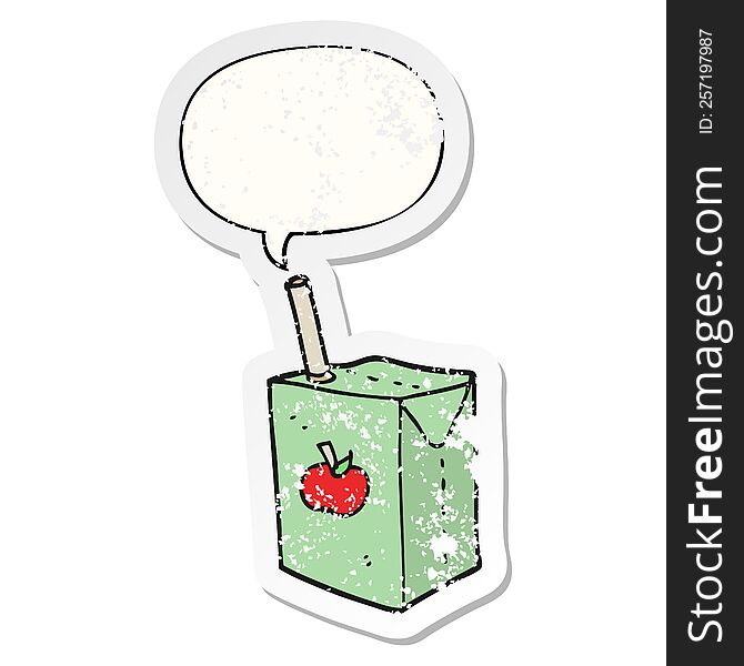 Cartoon Apple Juice Box And Speech Bubble Distressed Sticker