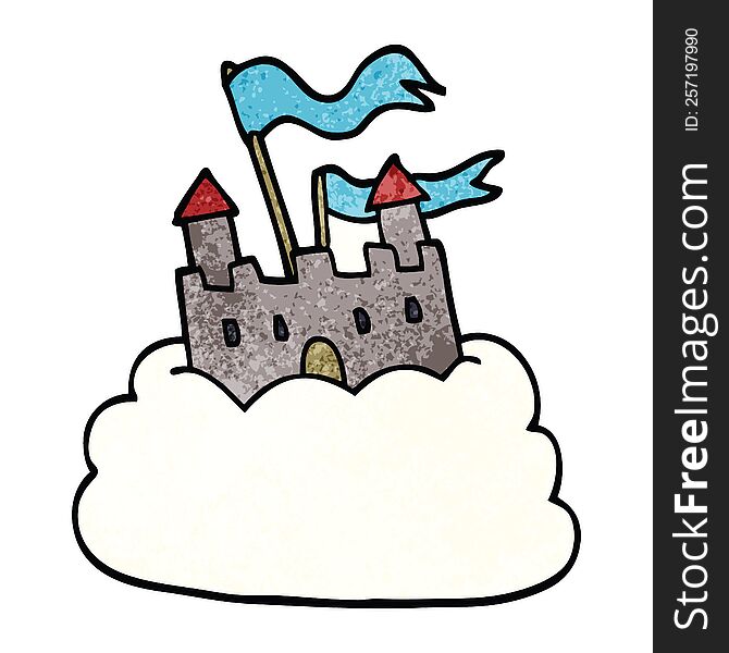 cartoon doodle castle on cloud