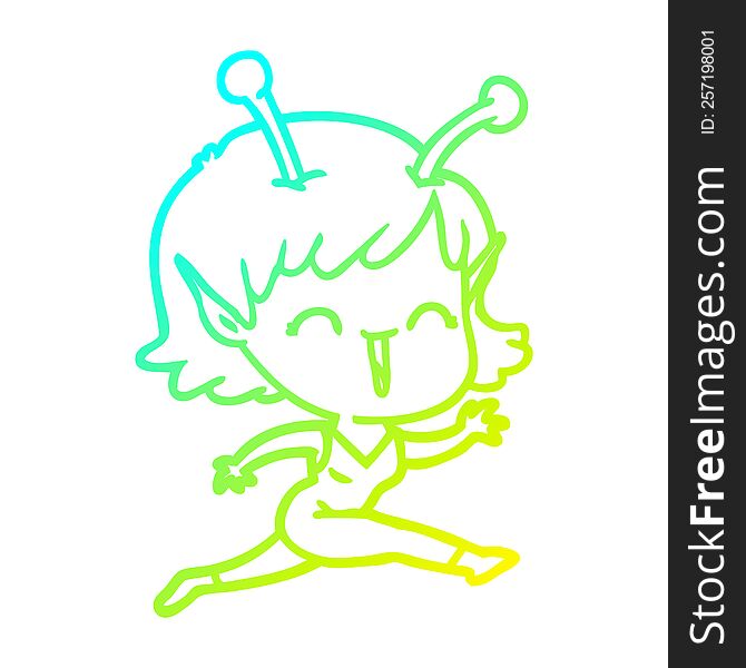 Cold Gradient Line Drawing Cartoon Alien Girl Laughing