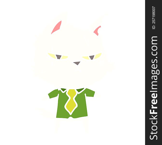 tough flat color style cartoon cat in shirt and tie