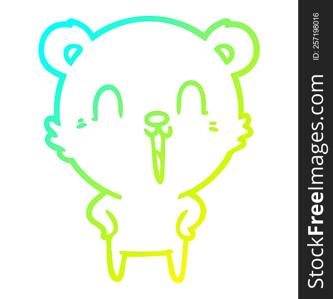 Cold Gradient Line Drawing Happy Laughing Cartoon Bear