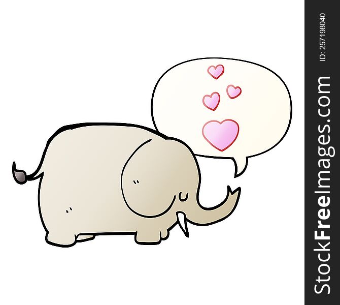 cute cartoon elephant and love hearts and speech bubble in smooth gradient style