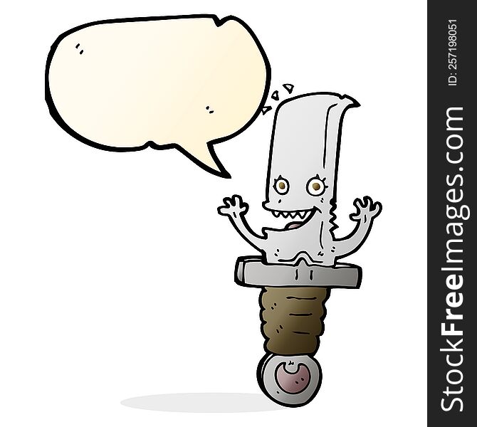 crazy cartoon knife character with speech bubble