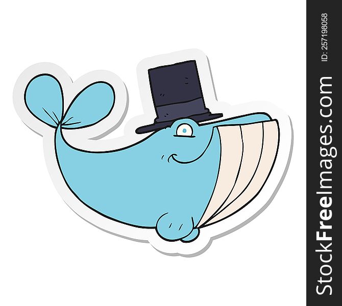 Sticker Of A Cartoon Whale Wearing Top Hat