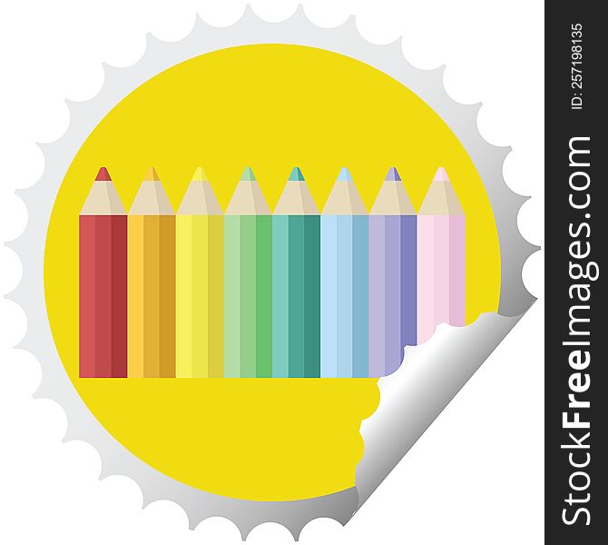 color pencils graphic vector illustration round sticker stamp. color pencils graphic vector illustration round sticker stamp