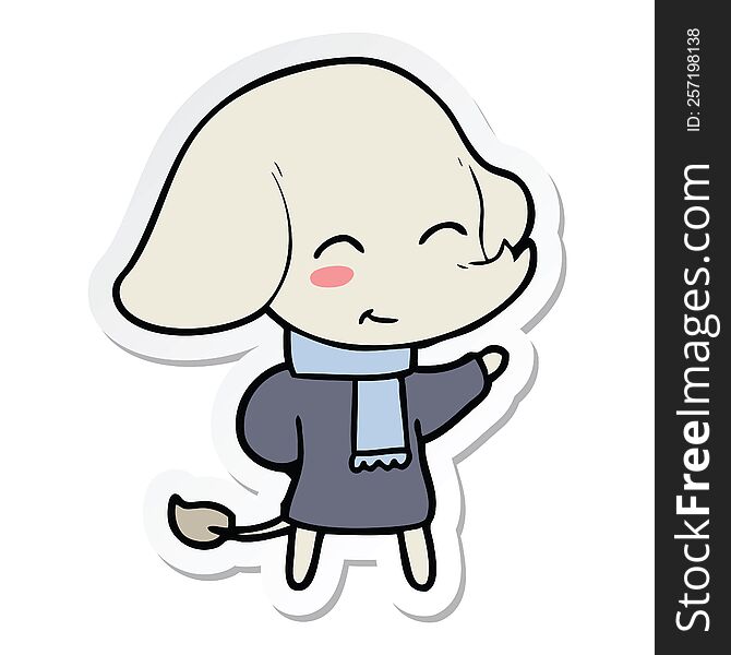 Sticker Of A Cute Cartoon Elephant In Winter Clothes