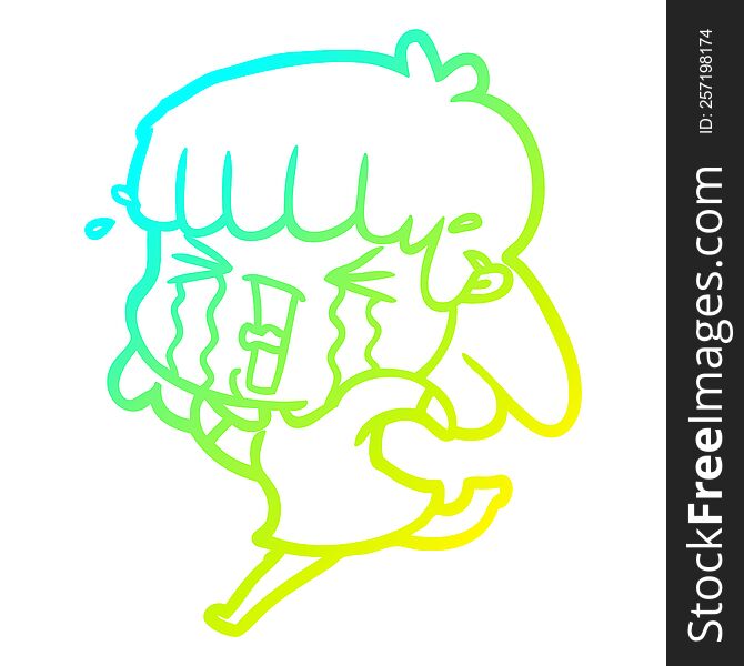 cold gradient line drawing of a cartoon woman in tears