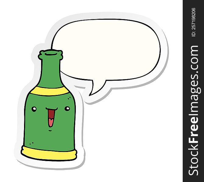 Cartoon Beer Bottle And Speech Bubble Sticker