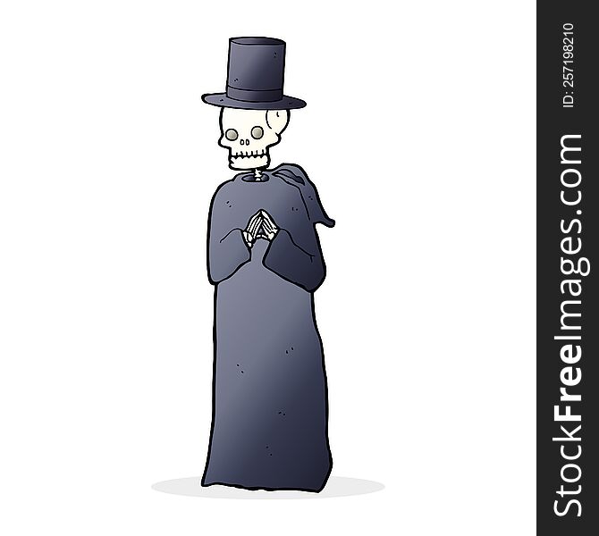 cartoon spooky skeleton wearing robe and top hat. cartoon spooky skeleton wearing robe and top hat