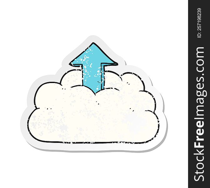 Retro Distressed Sticker Of A Cartoon Upload To The Cloud