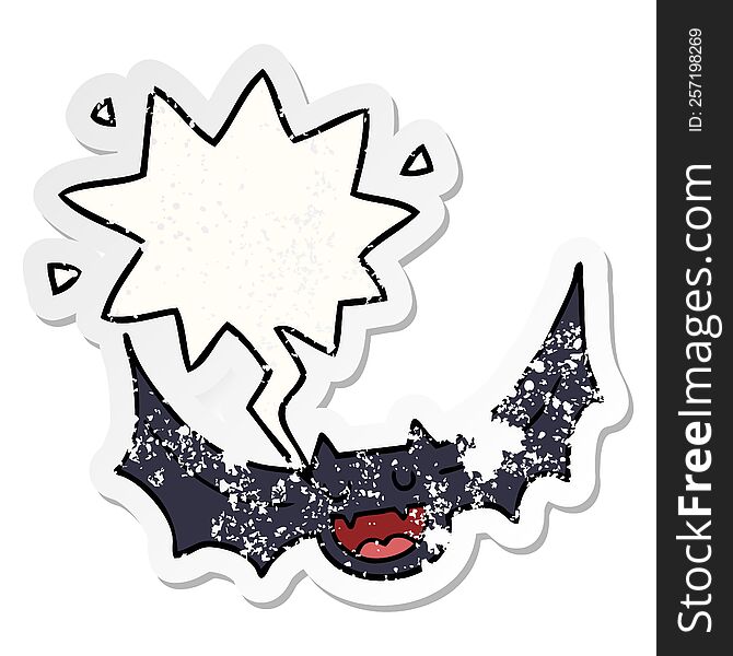 Cartoon Bat And Speech Bubble Distressed Sticker