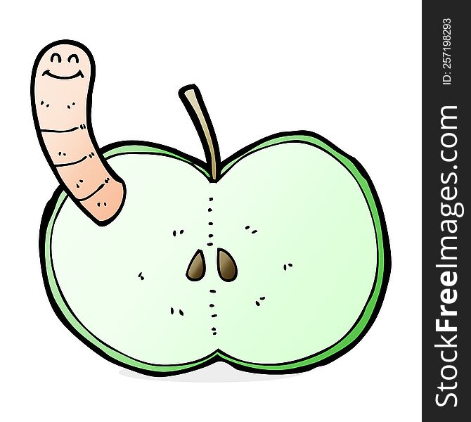 cartoon apple with worm