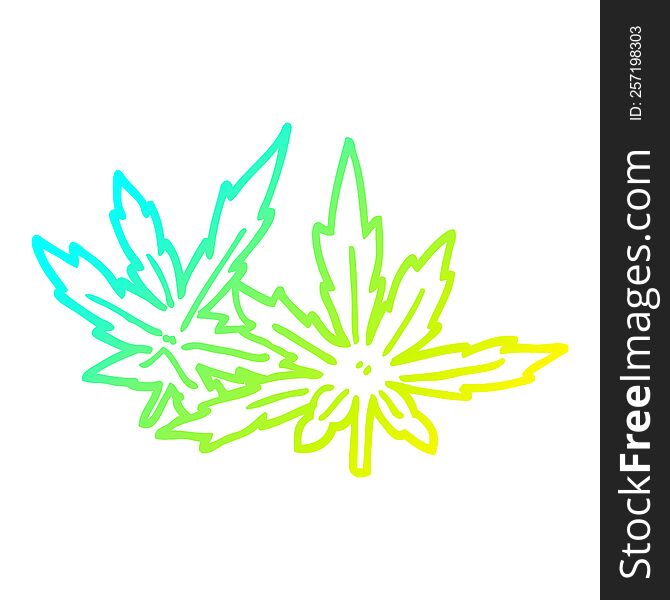 cold gradient line drawing of a cartoon marijuana leaves