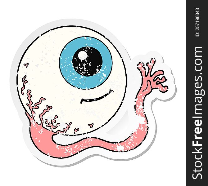 Distressed Sticker Of A Cartoon Eyeball