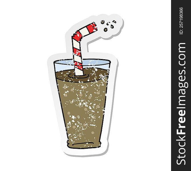 retro distressed sticker of a cartoon fizzy drink in glass