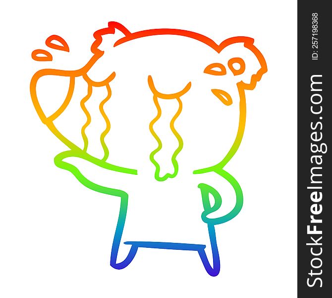 rainbow gradient line drawing of a cartoon crying polar bear