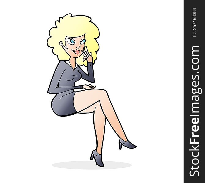 cartoon office woman sitting