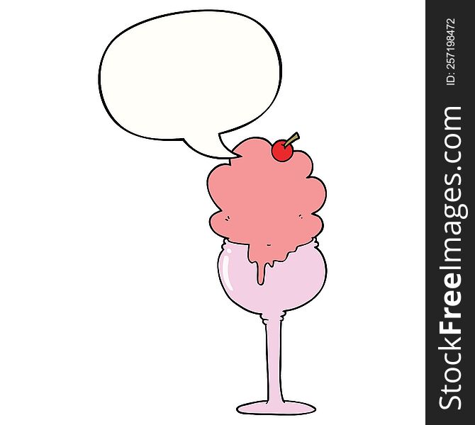 Cartoon Ice Cream Desert And Speech Bubble