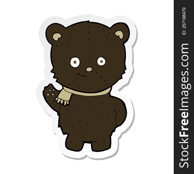 Sticker Of A Cute Cartoon Black Bear Waving