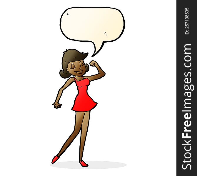 Cartoon Woman With Can Do Attitude With Speech Bubble