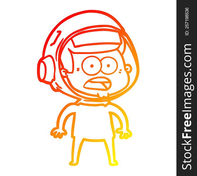 Warm Gradient Line Drawing Cartoon Surprised Astronaut