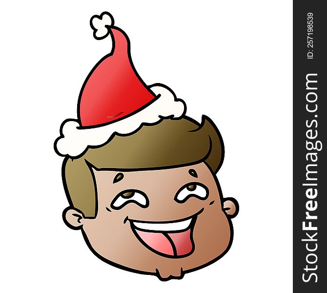 Happy Gradient Cartoon Of A Male Face Wearing Santa Hat