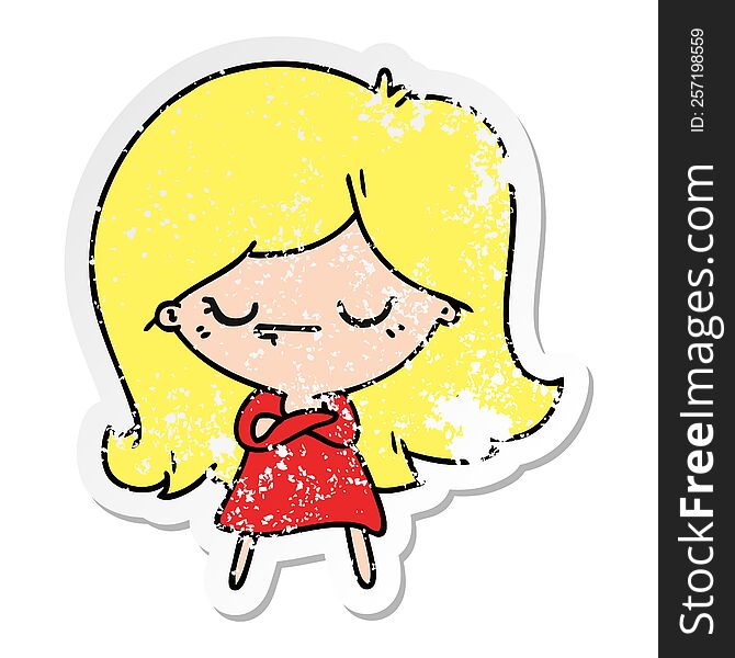 Distressed Sticker Cartoon Of Cute Kawaii Girl