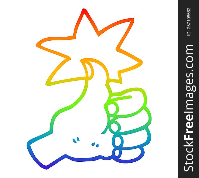 Rainbow Gradient Line Drawing Cartoon Thumbs Up Symbol