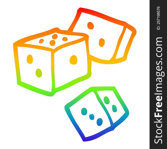 rainbow gradient line drawing of a cartoon dice