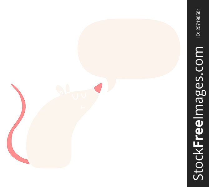 Cartoon White Mouse And Speech Bubble In Retro Style