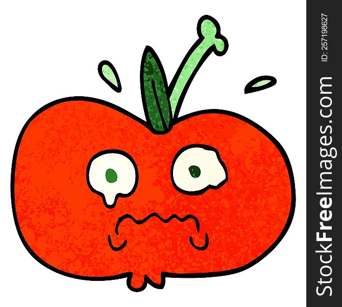 grunge textured illustration cartoon of a sad apple