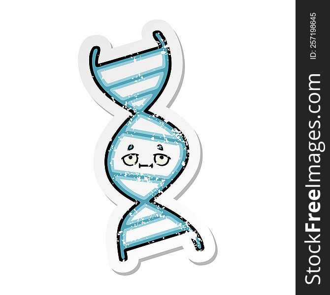 Distressed Sticker Of A Cute Cartoon DNA Strand