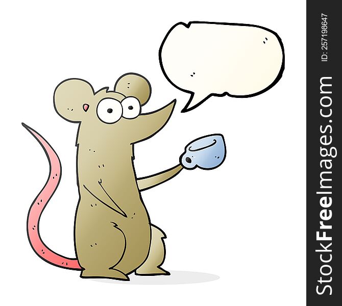 Speech Bubble Cartoon Mouse With Coffee Cup