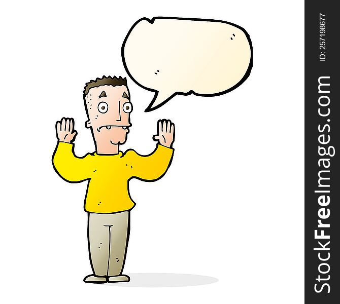 Cartoon Man Surrendering With Speech Bubble